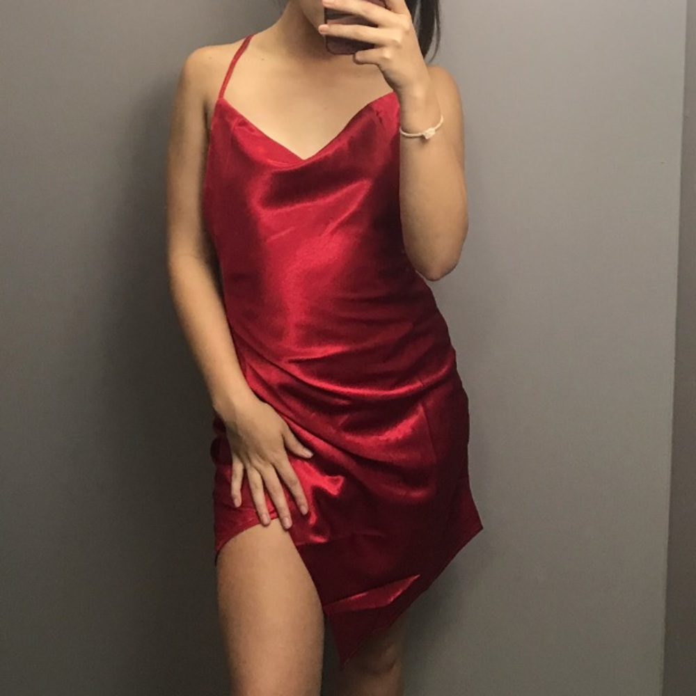 Short red silk dress